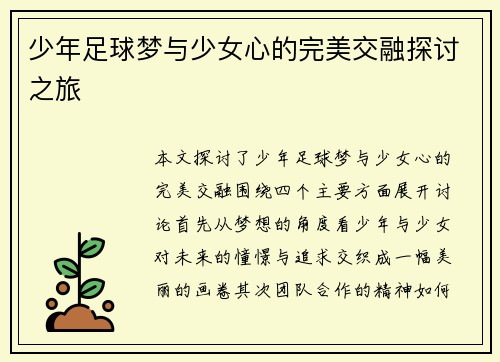 少年足球梦与少女心的完美交融探讨之旅
